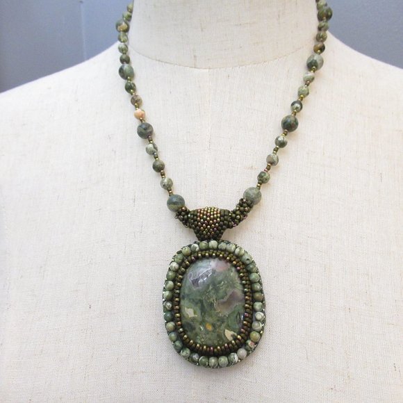 Rhyolite bead embroidered Necklace - Picture 14 of 15